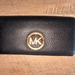 Michael Kors Black Leather Pouch with Gold Logo